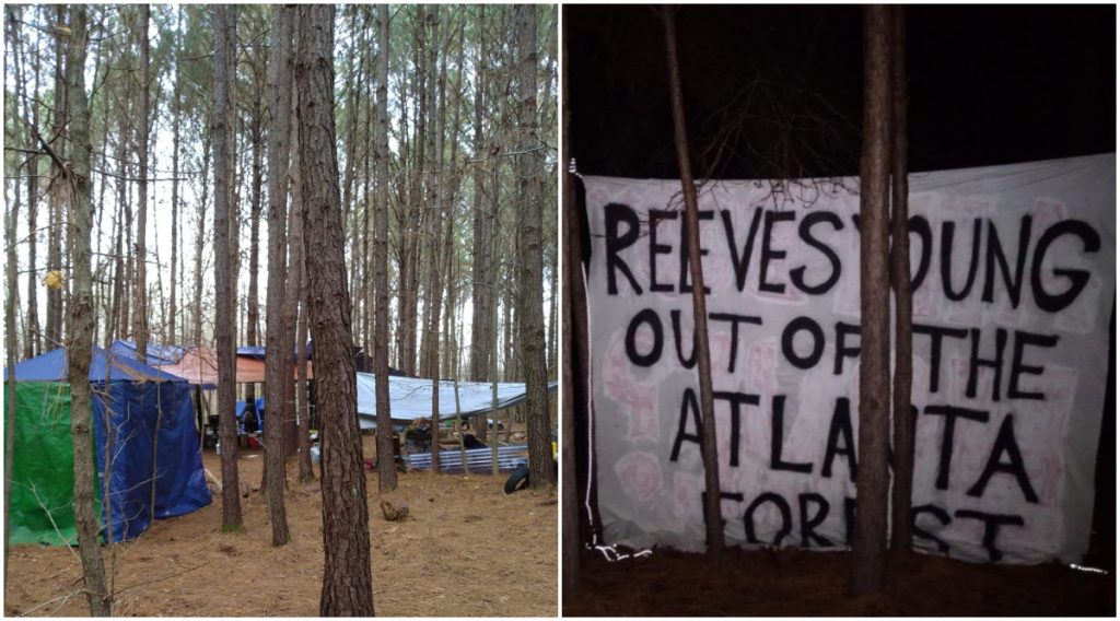 photo of forest camp and banner